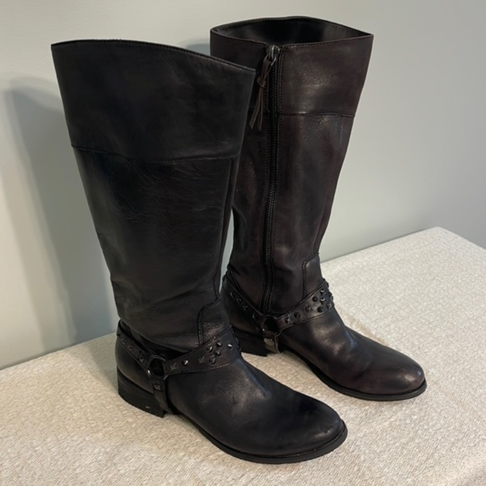 BP‎ Women's Black Leather Knee High Moto Boots Size 9